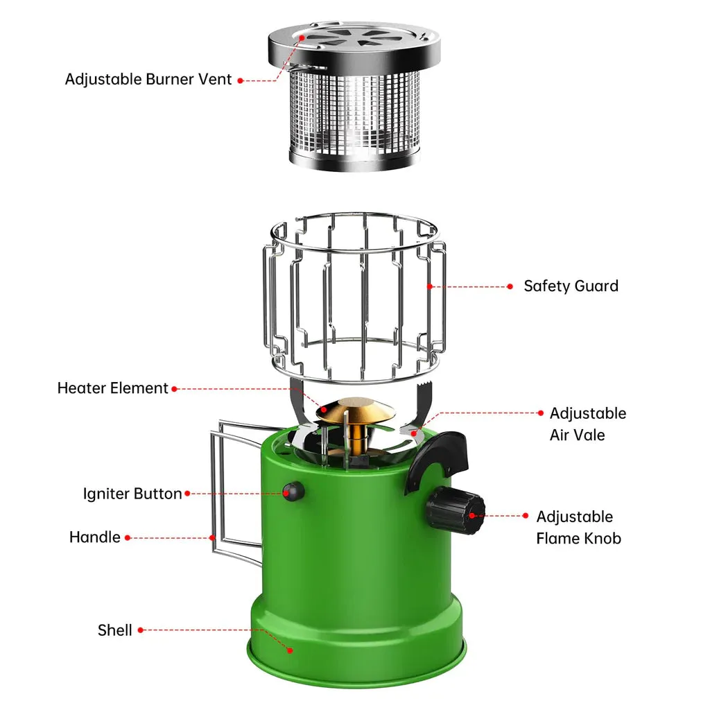 2 in 1 Portable Small Fuel Camp Gas Stove, Trigger Start Tent Heater for Camping