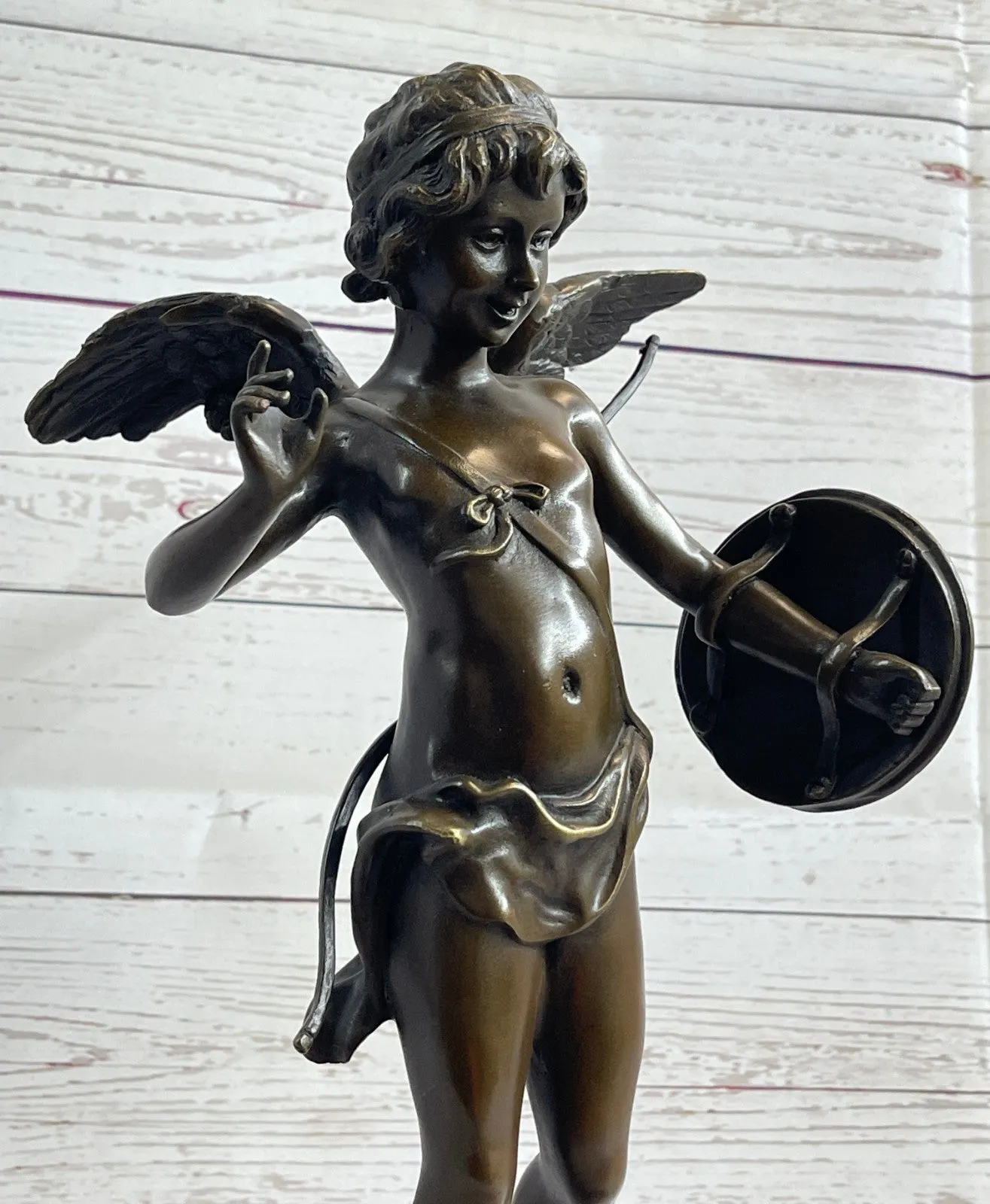 Beautiful Winged Cherub Cupid Bronze Bust Auguste Moreau Mid Century Sculpture