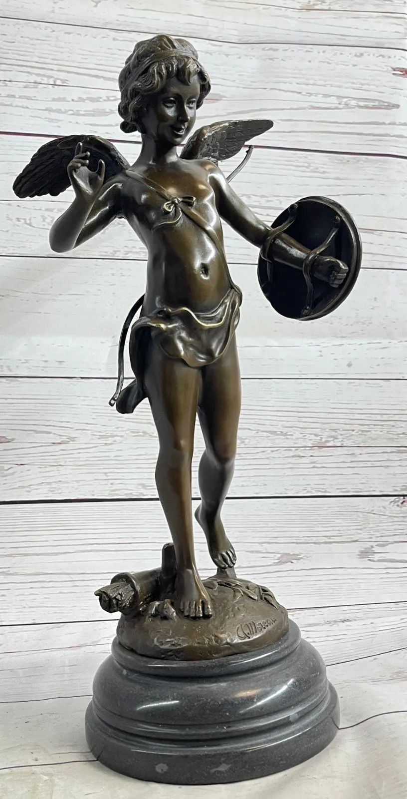 Beautiful Winged Cherub Cupid Bronze Bust Auguste Moreau Mid Century Sculpture