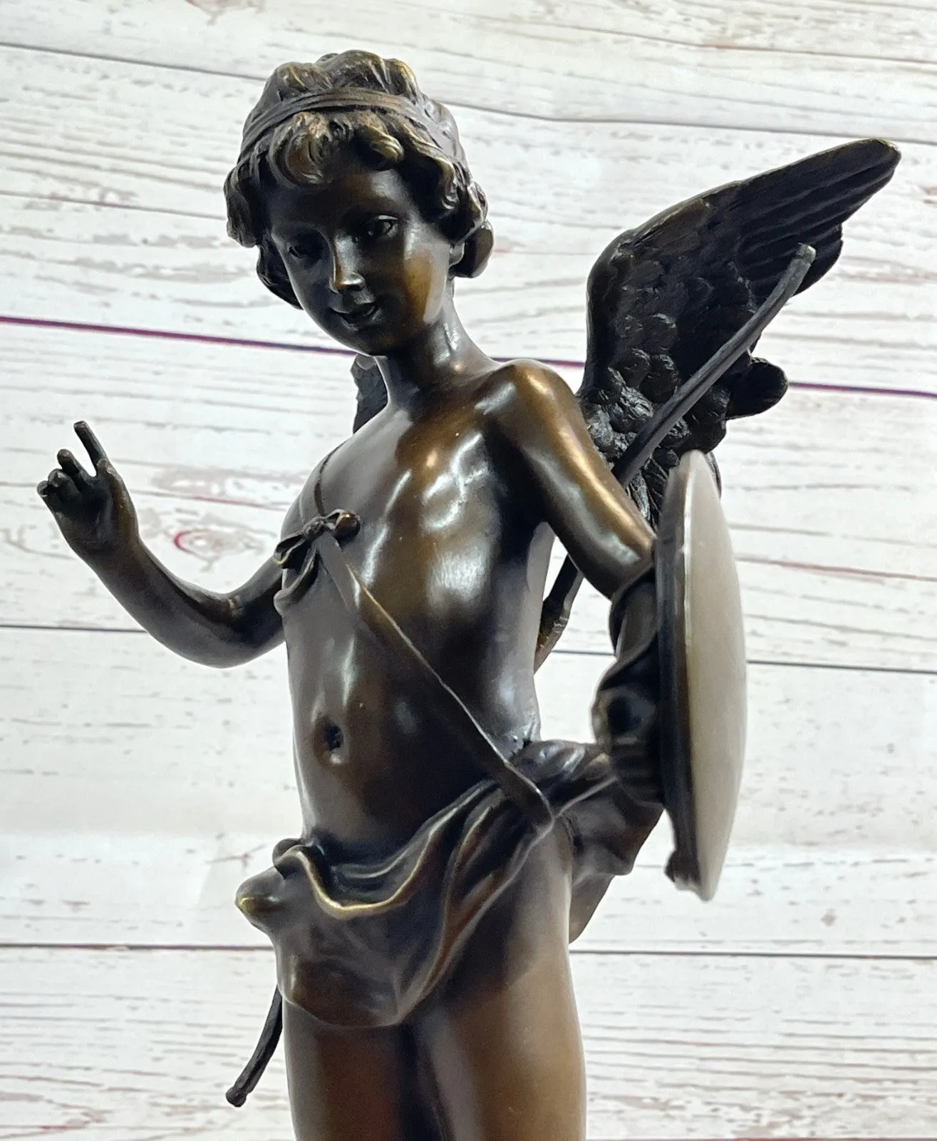 Beautiful Winged Cherub Cupid Bronze Bust Auguste Moreau Mid Century Sculpture