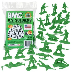 BMC PLASTIC ARMY WOMEN - Green 36pc Female Soldier Figures - Made in USA