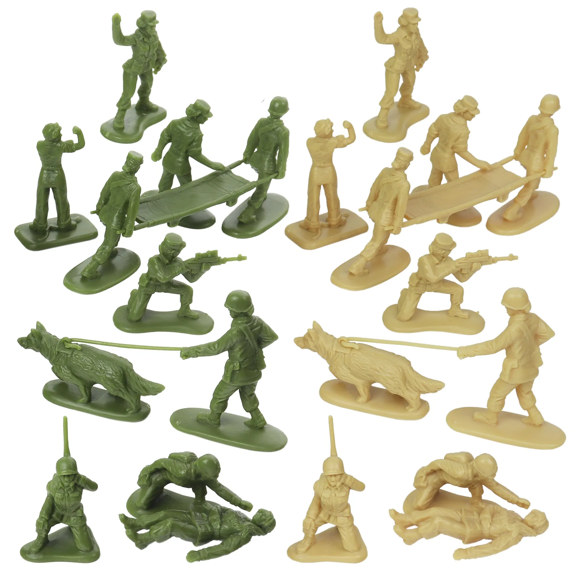 BMC PLASTIC ARMY WOMEN Medical & Support - OD  & Tan 24pc Female Soldier Figures