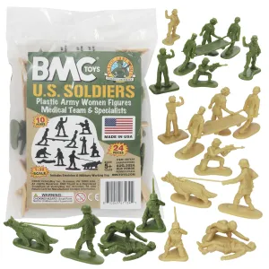 BMC PLASTIC ARMY WOMEN Medical & Support - OD  & Tan 24pc Female Soldier Figures