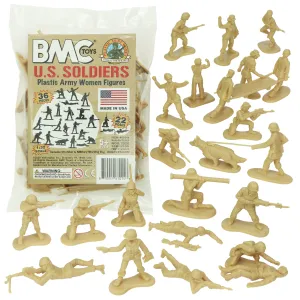 BMC PLASTIC ARMY WOMEN - Tan 36pc Female Soldier Figures - Made in USA