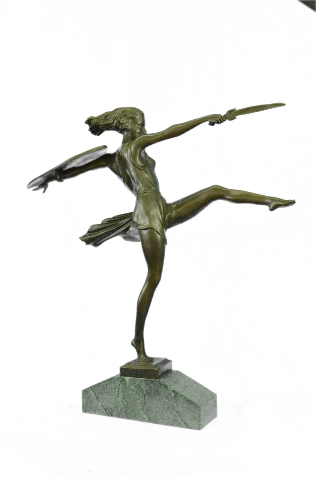 BRONZE ART DECO AMAZON SIGNED WOMAN GIRL FEMALE WARRIOR HOT CAST SCULPTURE SALE