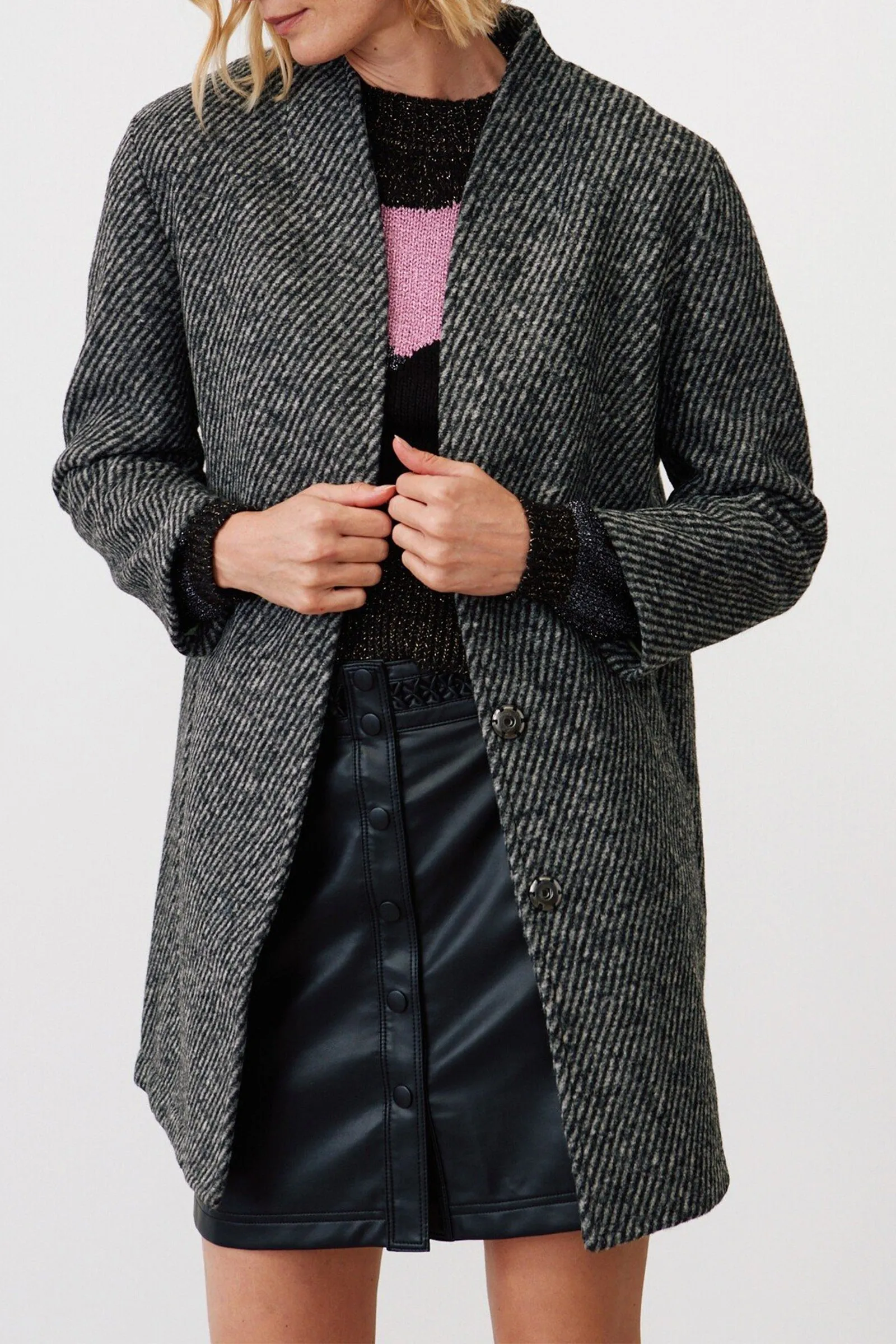 Diagonal Stripe Black Bonded Coat