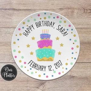 Happy Birthday Personalized Plate, Dots, Sprinkles, Cupcake