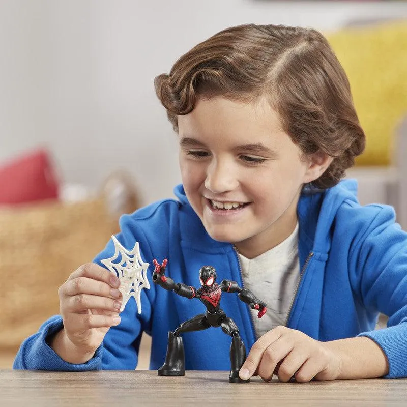 Marvel Spider-Man Bend and Flex Miles Morales, 6-Inch Flexible Action Figure, Web Accessory, Ages 6 And Up