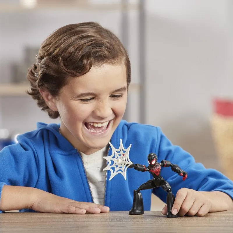 Marvel Spider-Man Bend and Flex Miles Morales, 6-Inch Flexible Action Figure, Web Accessory, Ages 6 And Up