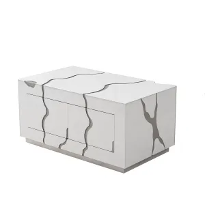 Modern White Coffee Table with Silver Accents and Four Drawers - A Unique and Stylish Centerpiece for Your Living Room