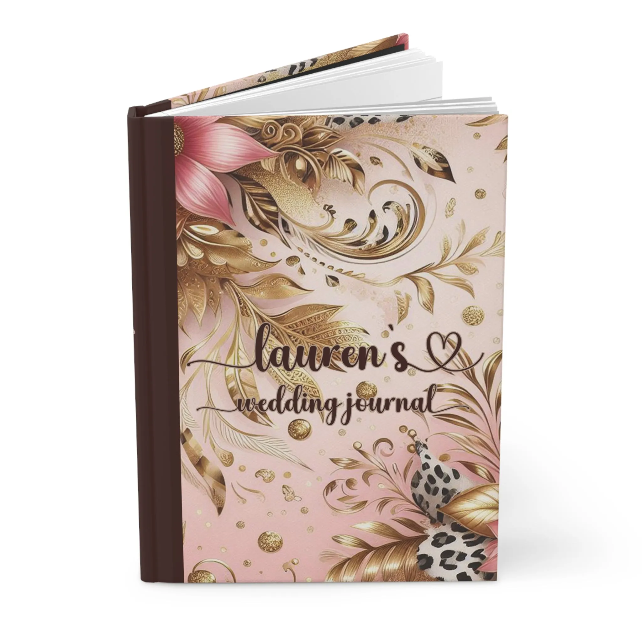 Personalised Hardcover Wedding Journal Matte, Country and Western, Pink Floral, awd-3081