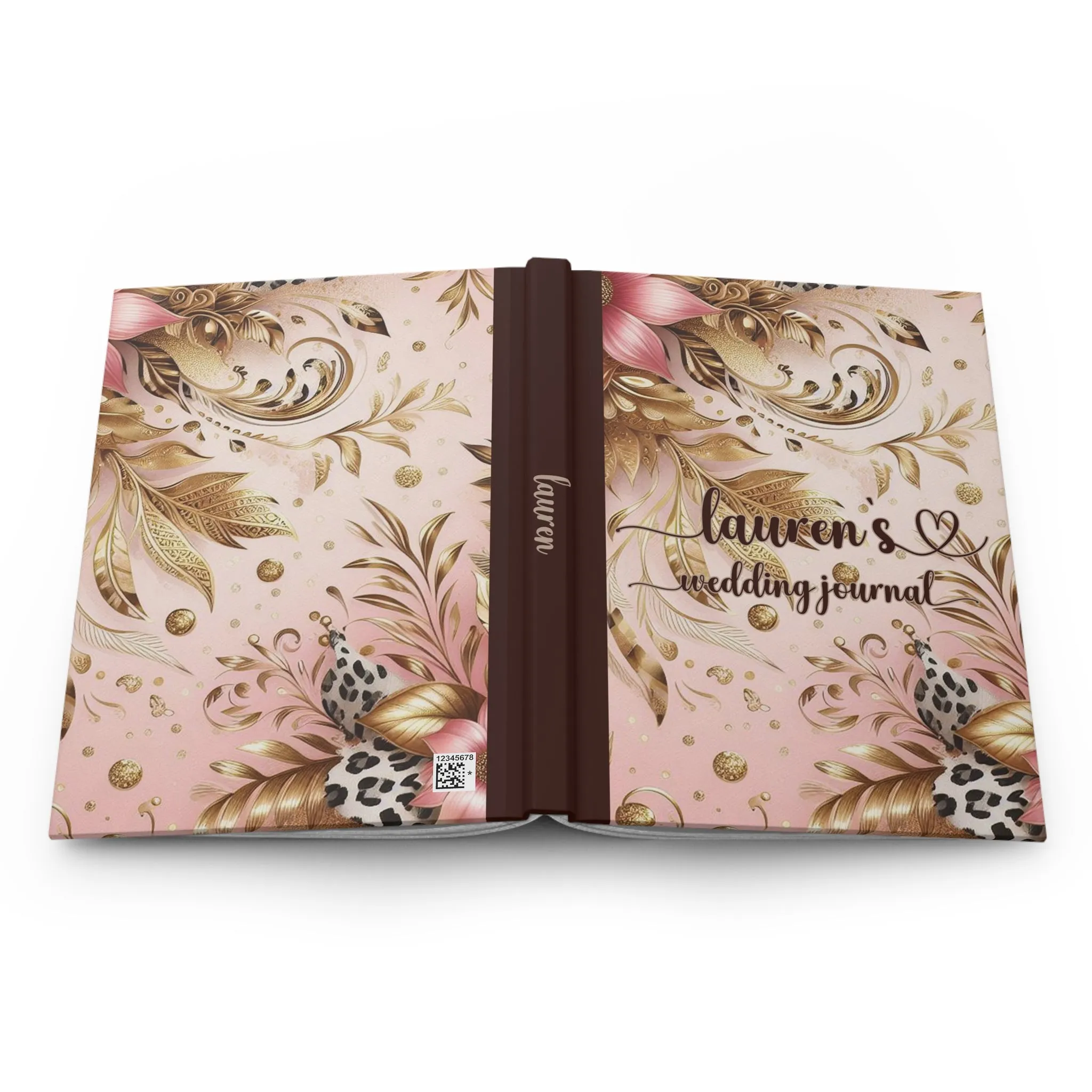 Personalised Hardcover Wedding Journal Matte, Country and Western, Pink Floral, awd-3081