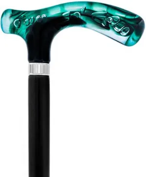 Scratch and Dent Green and Clear Acrylic Bubble Handle Cane w/ Black Beechwood Shaft & Gold Collar V3233