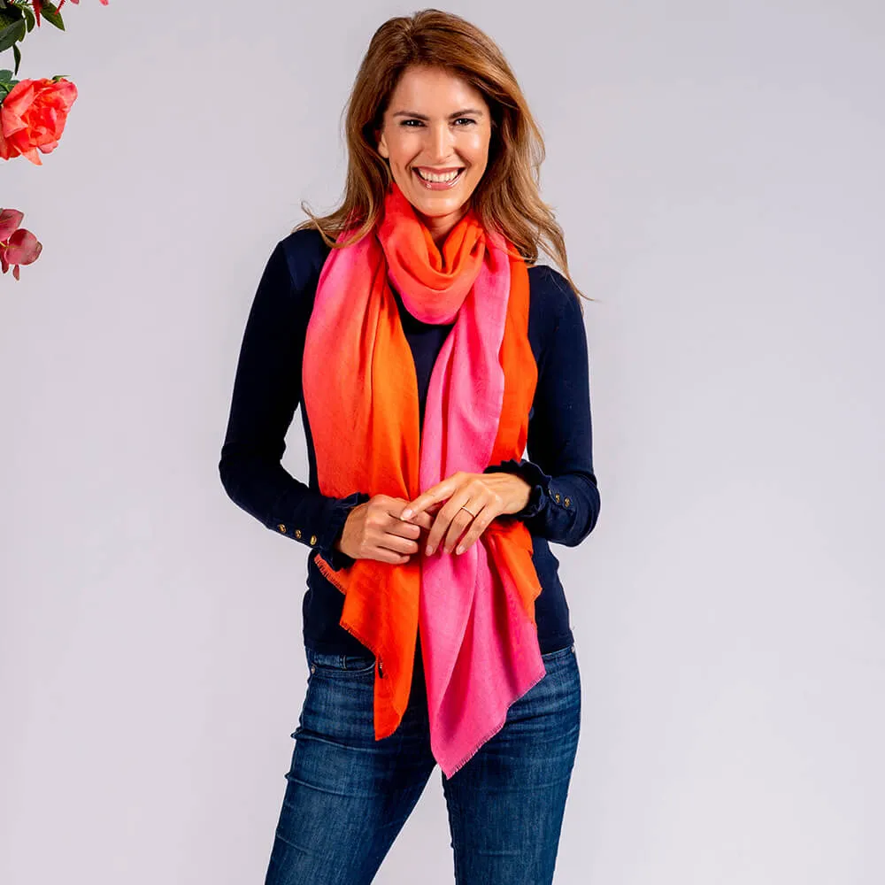 Shaded Coral Cashmere and Silk Wrap