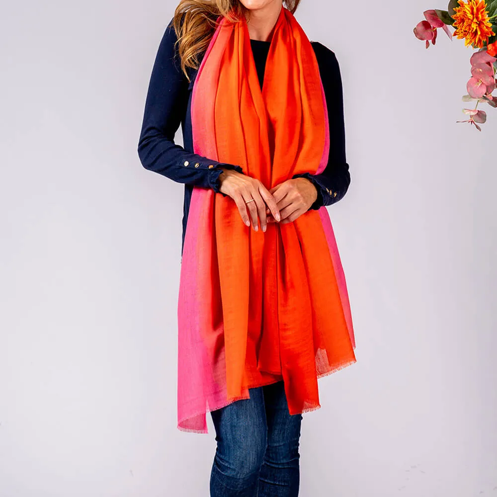 Shaded Coral Cashmere and Silk Wrap